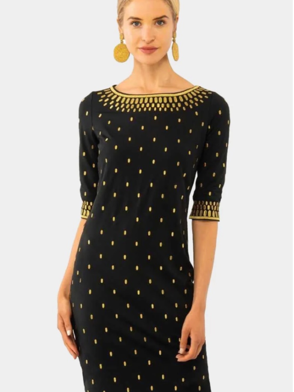 Gretchen Scott Rocket Girl Jersey Navy Blue Embroidered Dress Size Large (M)